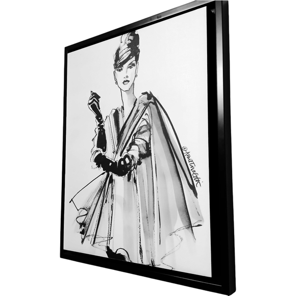 ANNE TAVOLETTI Original Vintage Fashion Sketch Canvas Model In Cape and Gloves - Picture 3 of 12